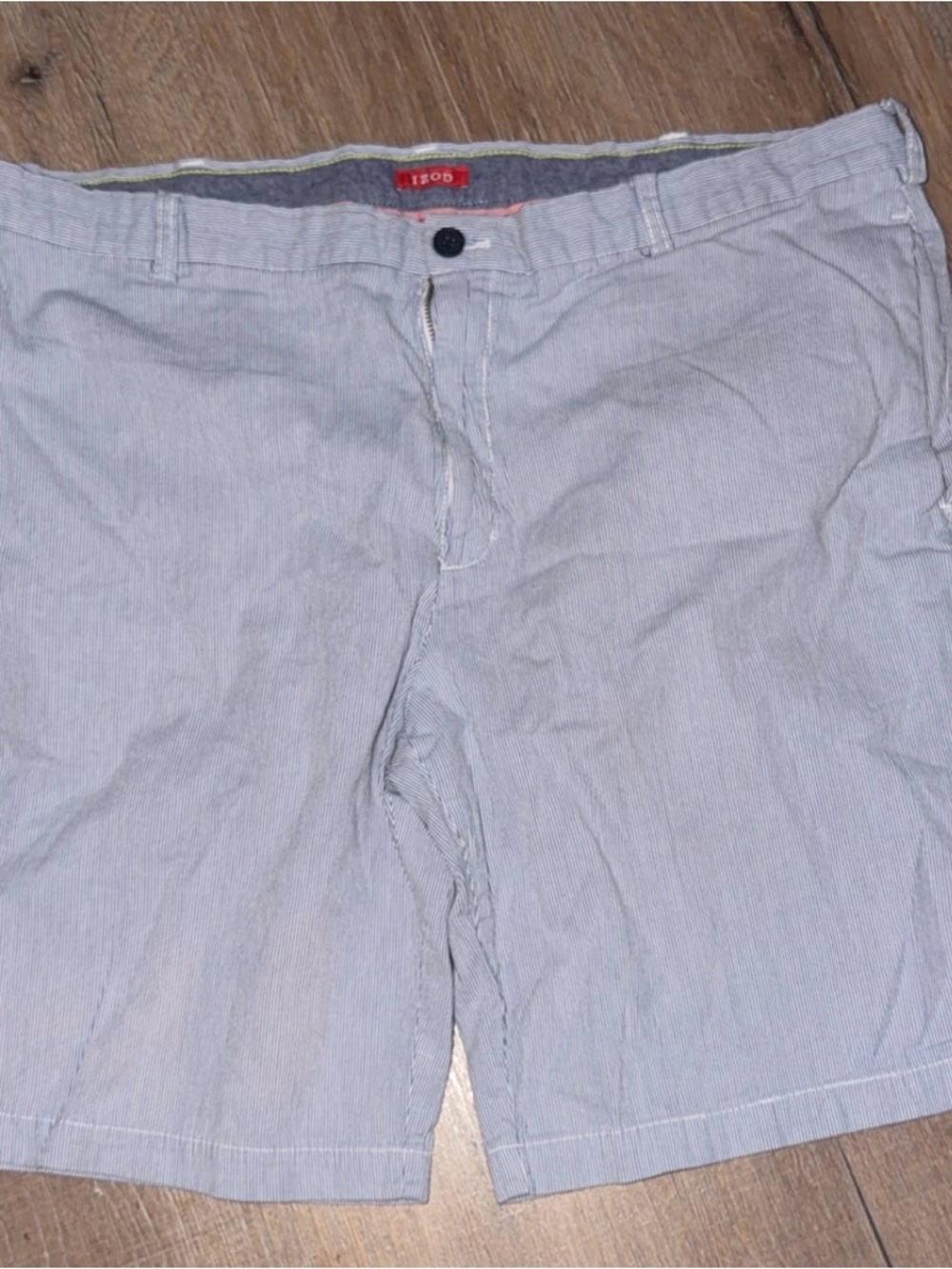 Izod Light Blue Striped Men's Flat Front Golf Shorts